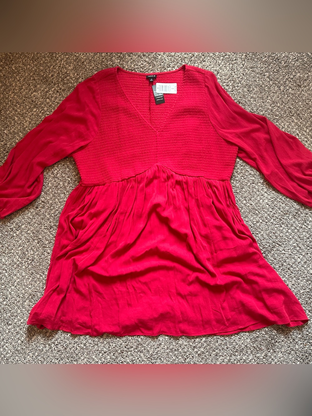 torrid Red V‑Neck Smocked Bodice Mini Dress